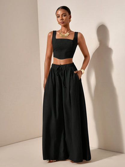 Alessia | Conjunto de Top con Tirantes y Pantalón de Pierna Ancha con Bolsillos