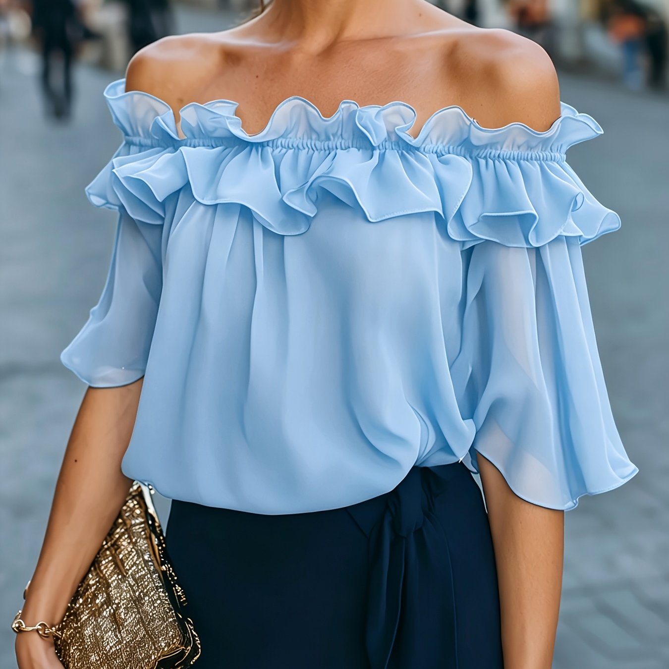 Bruvelle™ Blusa Elegante de Hombros Descubiertos con Manga Corta