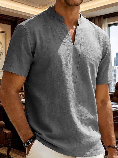 Grexric™ Camisa de Lino para Hombre con Cuello Mao y Corte Relajado