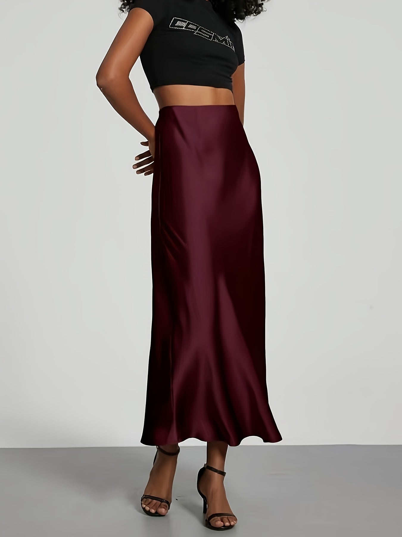 Greya™ Falda Midi de Satén con Cintura Alta y Caída Elegante
