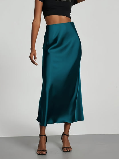 Greya™ Falda Midi de Satén con Cintura Alta y Caída Elegante