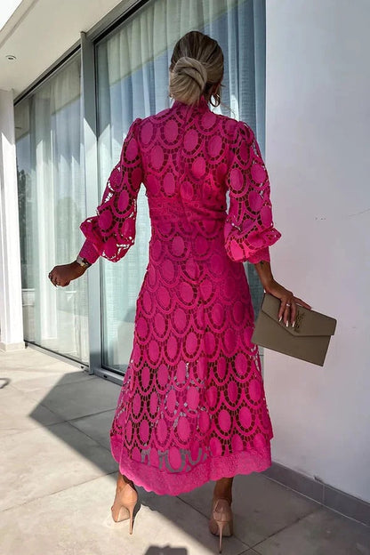 Jalvique™ Vestido Midi de Fiesta con Mangas de Encaje