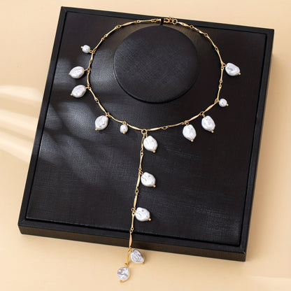Hevoxe™ Collar Elegante en Forma de Y con Perlas y Diseño Irregular