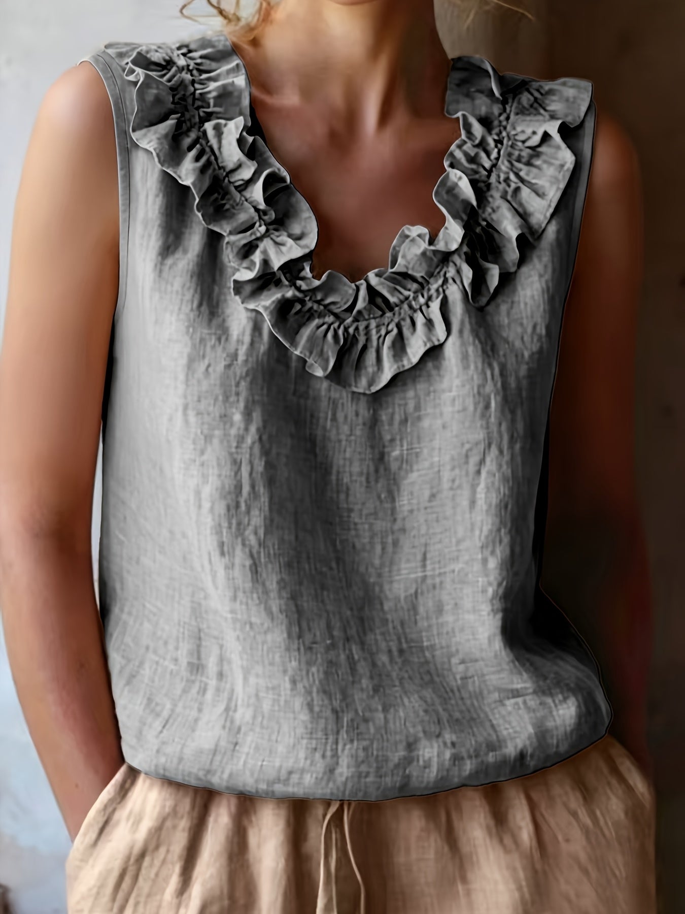 Katherine | Camisa Sin Mangas con Volantes de Corte Suelto para Primavera/Verano