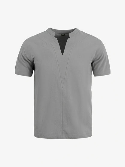 Grexric™ Camisa de Lino para Hombre con Cuello Mao y Corte Relajado
