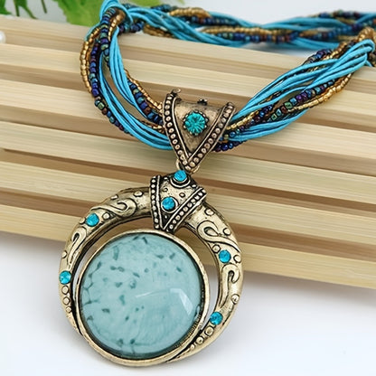 Jora™ Collar Bohemio con Colgante de Piedra Verde Marmoleada