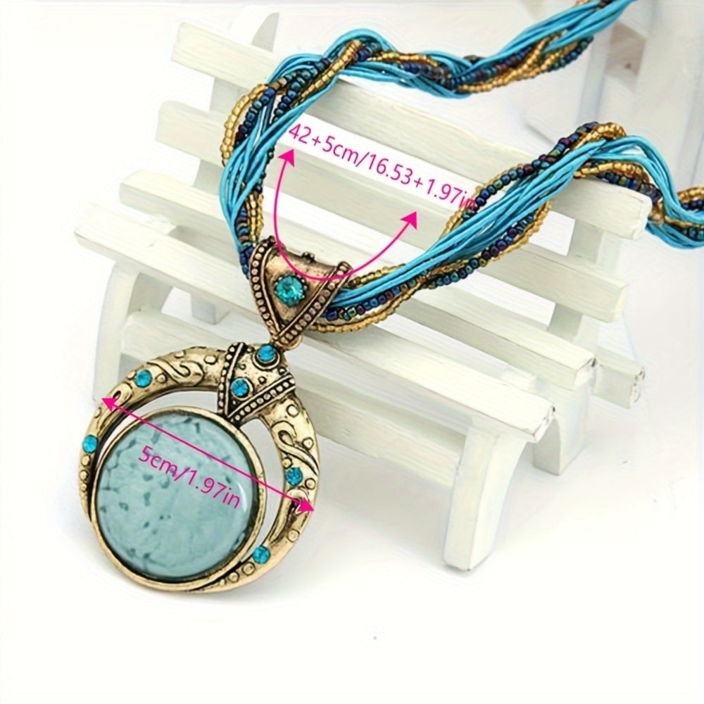 Jora™ Collar Bohemio con Colgante de Piedra Verde Marmoleada