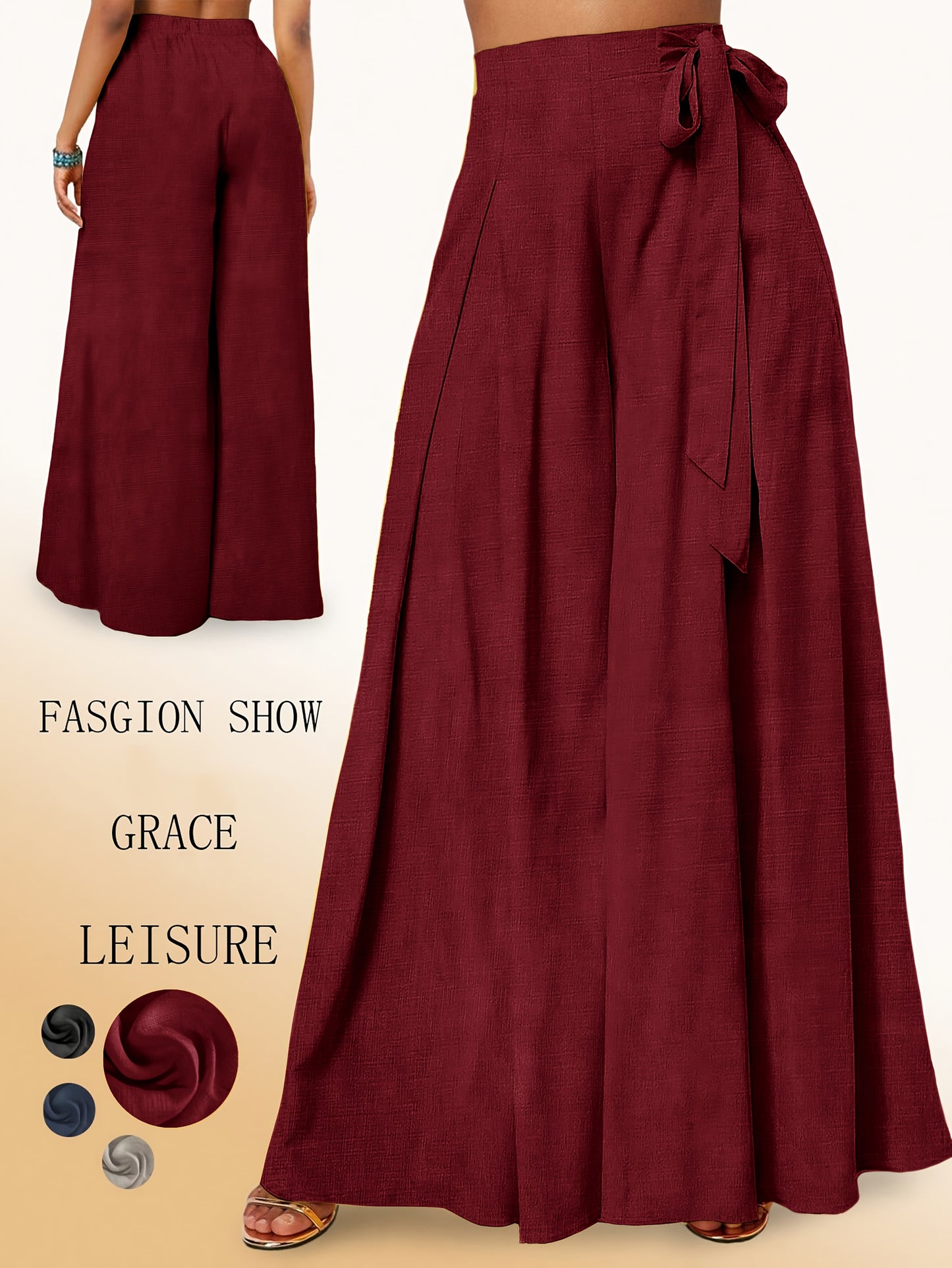 Valerie | Pantalón de Pierna Ancha con Cintura Alta y Lazo Elegante