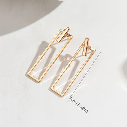 Quinleyra™ Aretes Geométricos Largos con Acabado Metálico Elegante