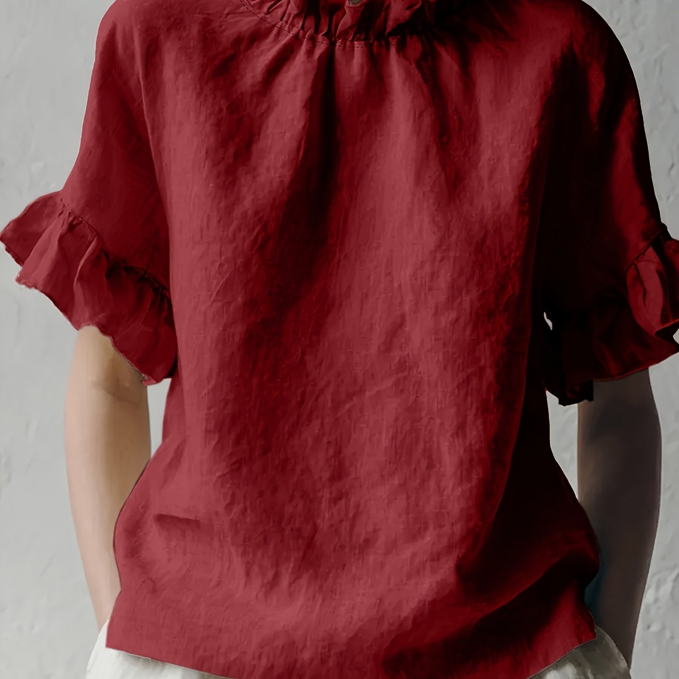 Yuna™ Blusa Casual de Color Sólido con Cuello Elegante