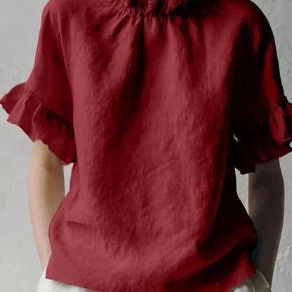 Yuna™ Blusa Casual de Color Sólido con Cuello Elegante