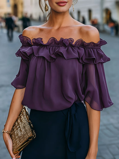 Bruvelle™ Blusa Elegante de Hombros Descubiertos con Manga Corta
