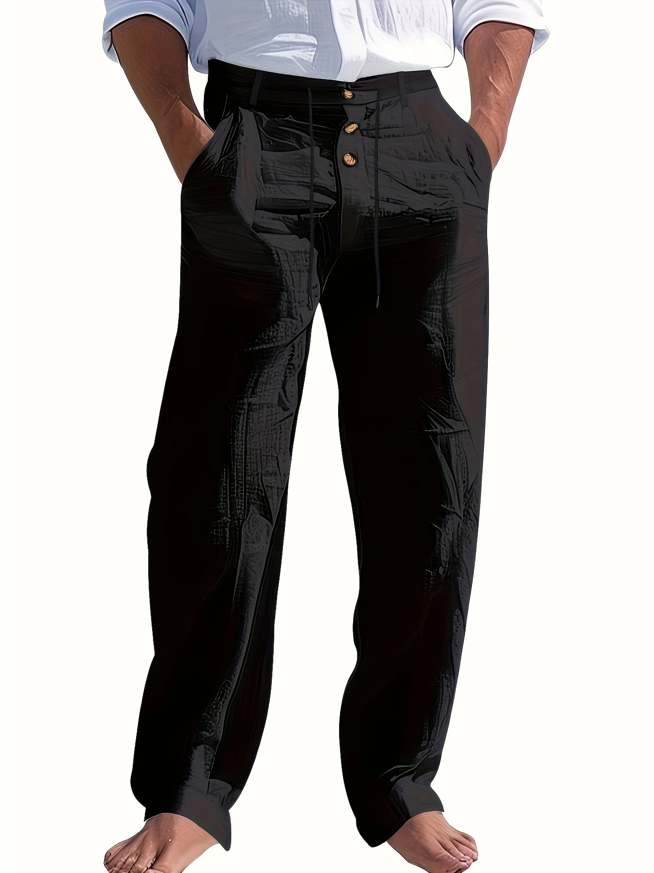 Embric™ Pantalón de Lino para Hombre con Cintura Ajustable y Corte Relajad