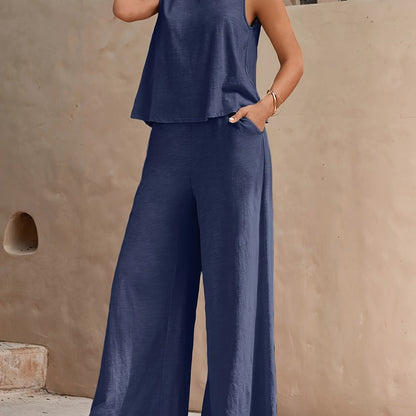 Evania™ Conjunto Elegante sin Mangas con Pantalón de Pierna Ancha