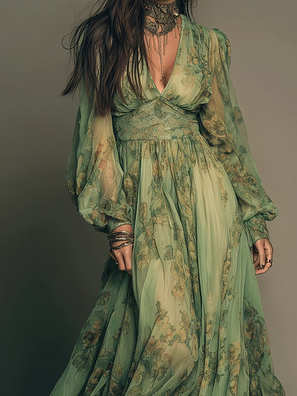 Amanda | Vestido Maxi Floral Bohemio con Volantes y Encanto Vintage