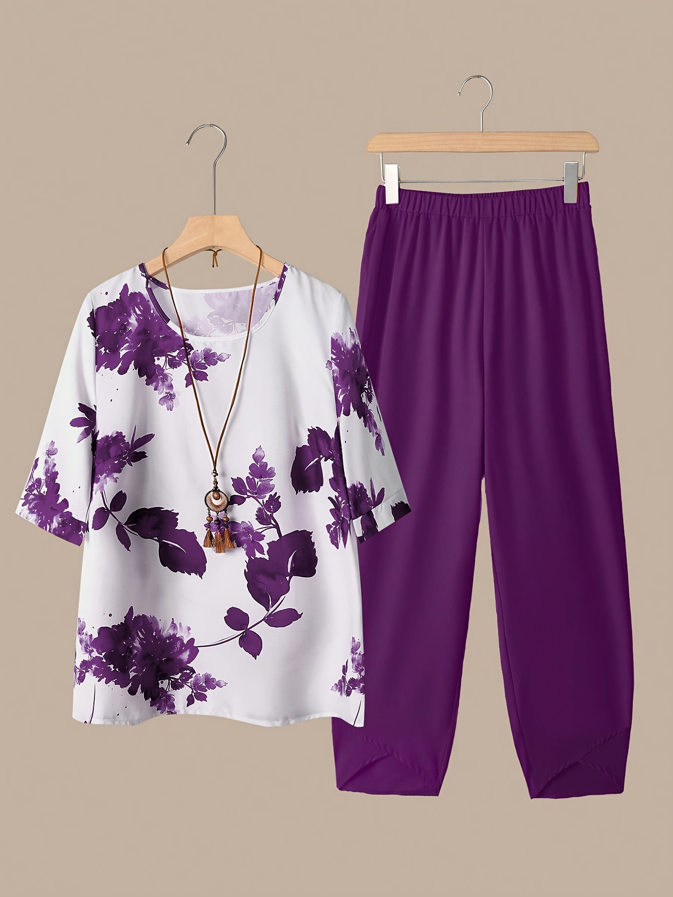 Fynley™ Conjunto Estampado de Dos Piezas con Blusa y Pantalón Cómodo