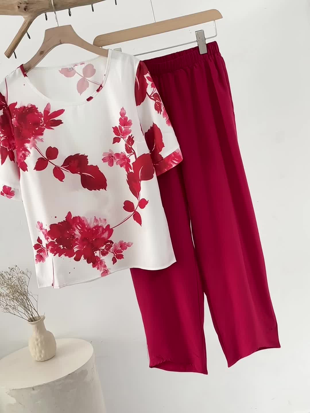 Fynley™ Conjunto Estampado de Dos Piezas con Blusa y Pantalón Cómodo