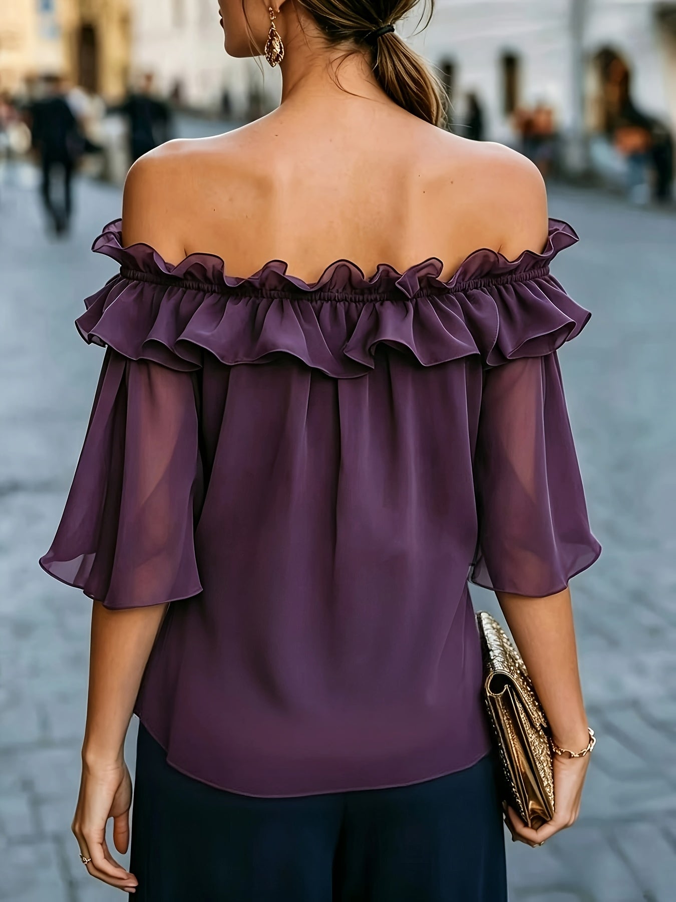 Bruvelle™ Blusa Elegante de Hombros Descubiertos con Manga Corta