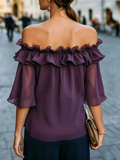 Bruvelle™ Blusa Elegante de Hombros Descubiertos con Manga Corta