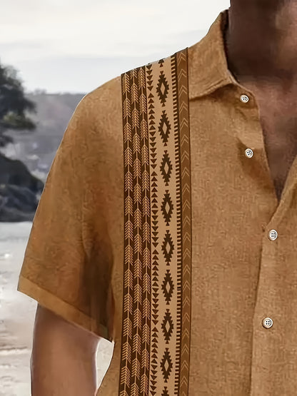 Carter™ Camisa Vintage para Hombre con Estampado Étnico y Estilo Tropical