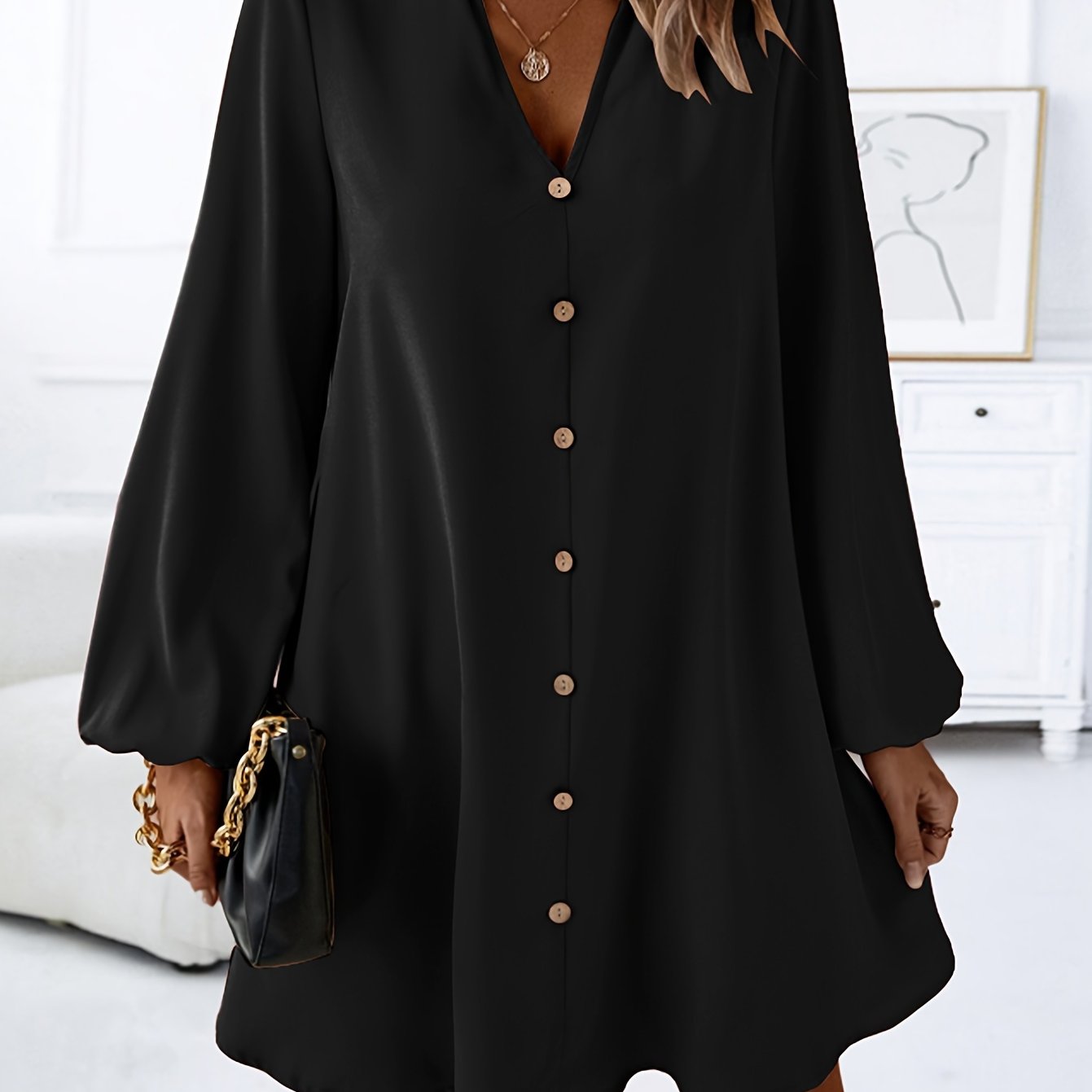 Faria™ Vestido Elegante de Manga Larga con Escote en V