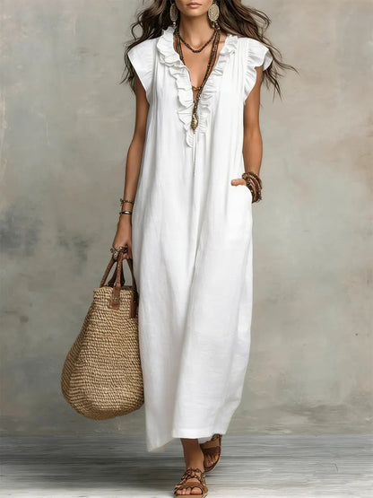 Hadira™ Vestido Casual de Algodón y Lino con Volantes y Estilo Artístico