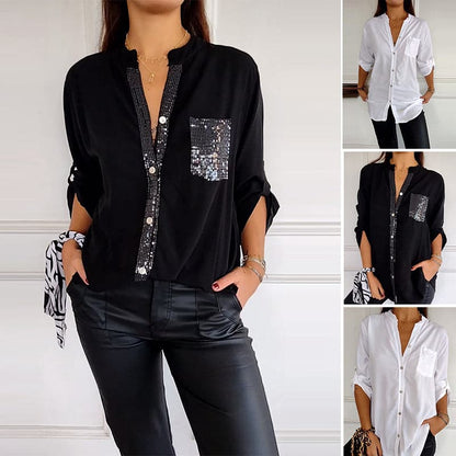 Hadley™ Top Casual de Patchwork con Lentejuelas Brillantes