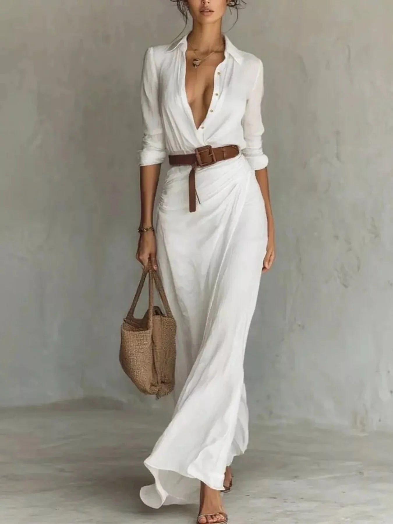 Auvéra™ Vestido maxi versátil de manga larga para look elegante