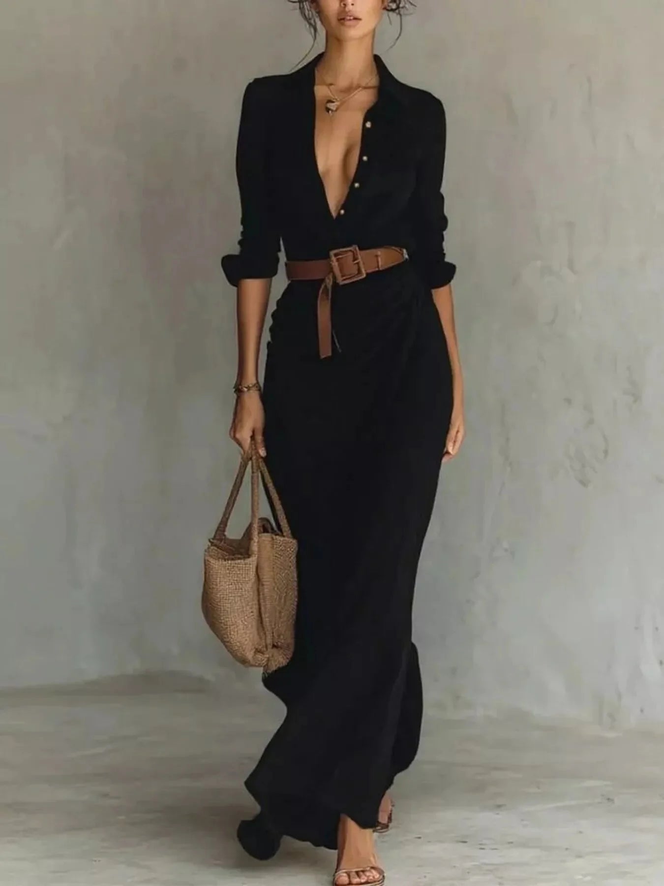 Auvéra™ Vestido maxi versátil de manga larga para look elegante