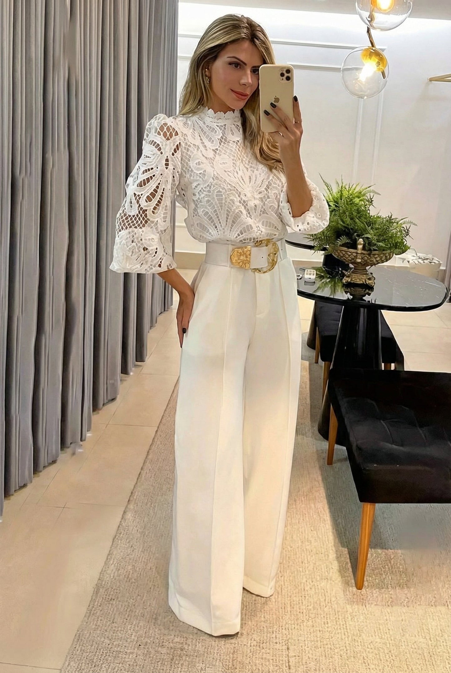 Sireva™ Conjunto Elegante de Blusa y Pantalón con Caída Fluida