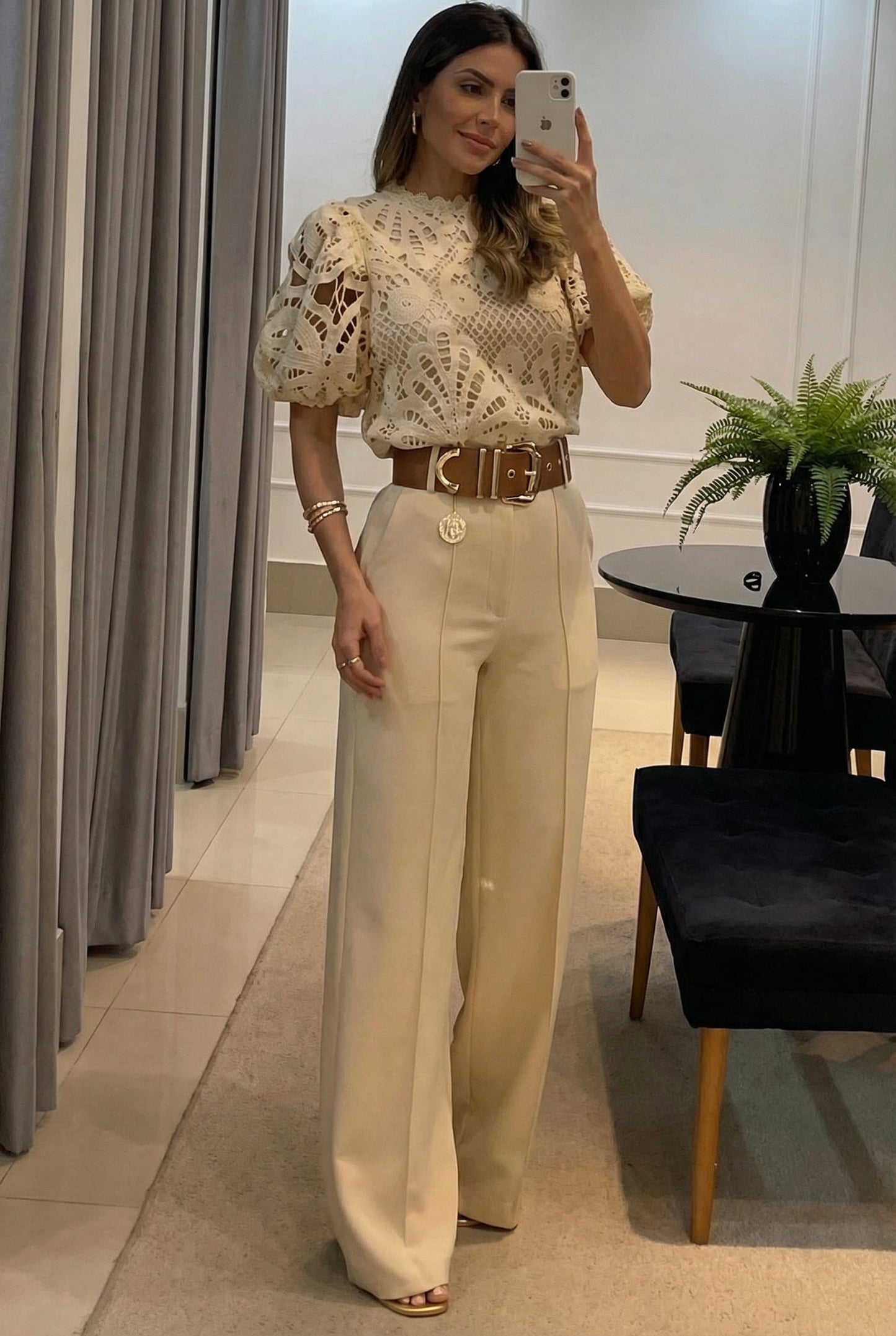 Sireva™ Conjunto Elegante de Blusa y Pantalón con Caída Fluida