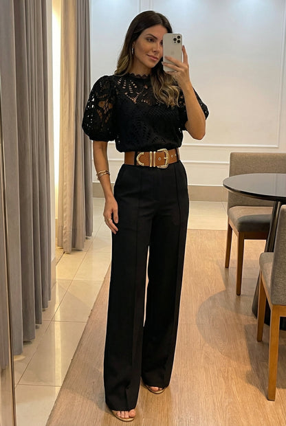 Sireva™ Conjunto Elegante de Blusa y Pantalón con Caída Fluida