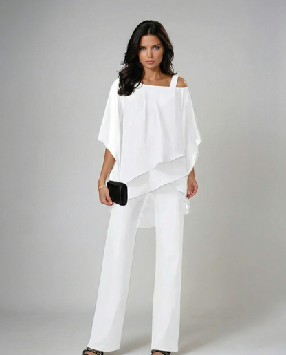 Orosette™ Conjunto moderno de top asimétrico y pantalón amplio