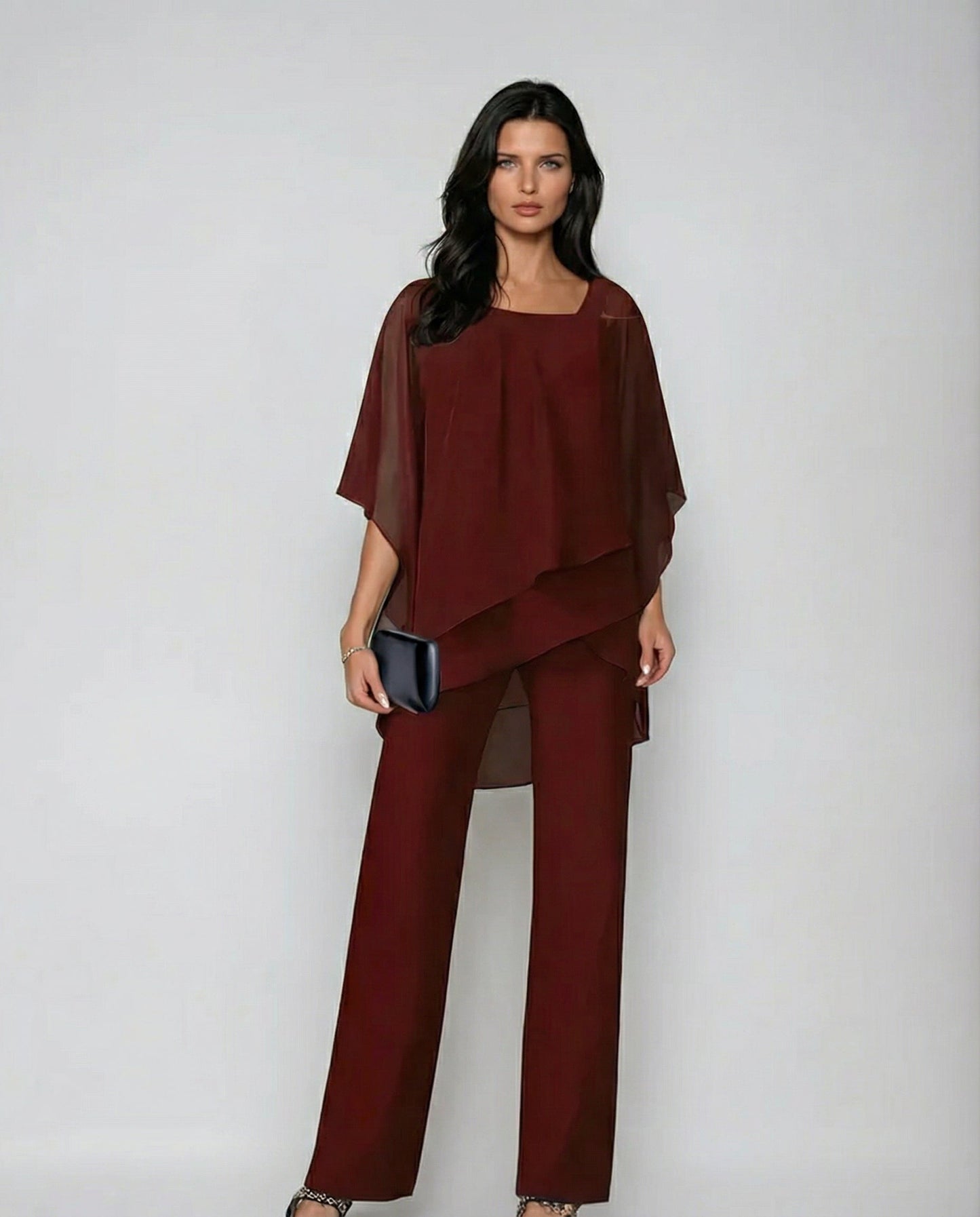 Orosette™ Conjunto moderno de top asimétrico y pantalón amplio