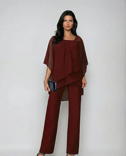 Orosette™ Conjunto moderno de top asimétrico y pantalón amplio