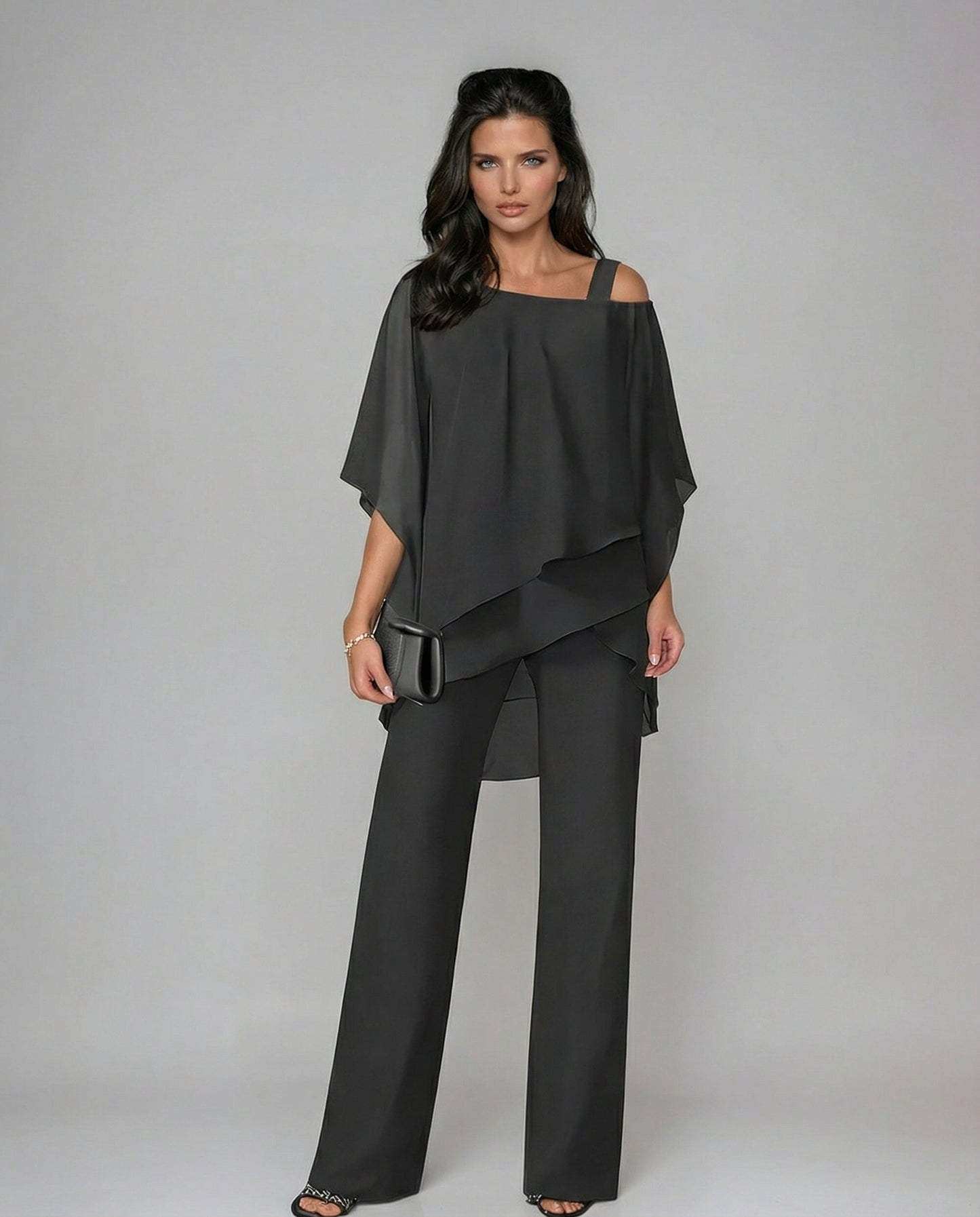 Orosette™ Conjunto moderno de top asimétrico y pantalón amplio