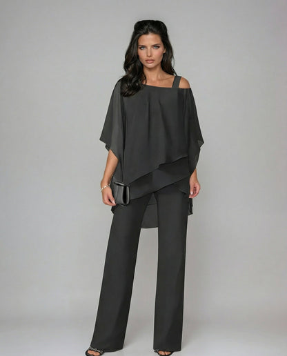 Orosette™ Conjunto moderno de top asimétrico y pantalón amplio