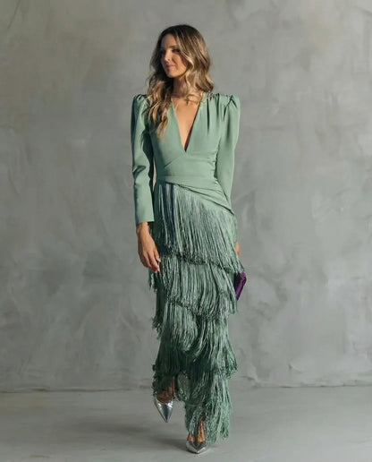 Sienna™ Vestido elegante con mangas de flecos