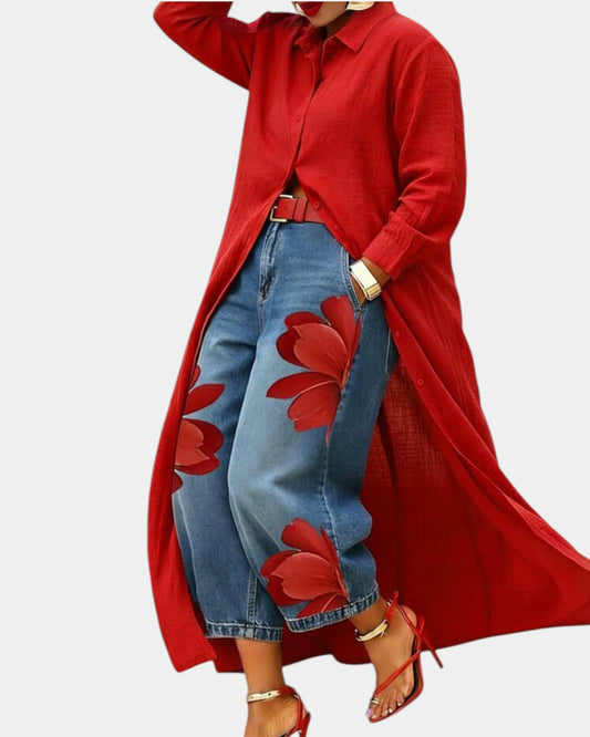 Zadira™ Conjunto de vestido y pantalón de mezclilla ancha