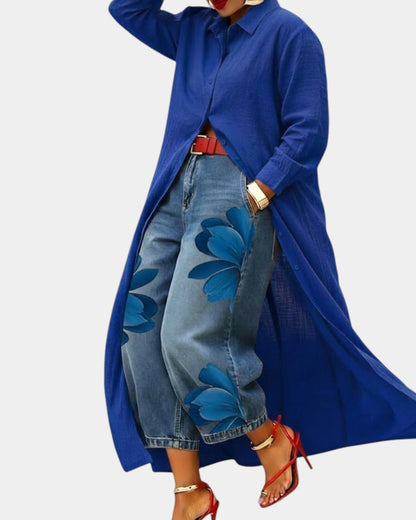 Zadira™ Conjunto de vestido y pantalón de mezclilla ancha