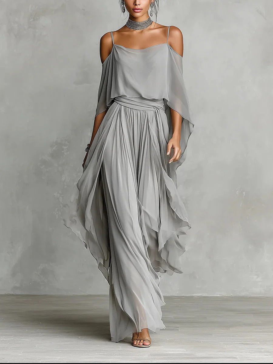Marvynne™ Conjunto fluido gris con top de tirantes y pantalones ligeros