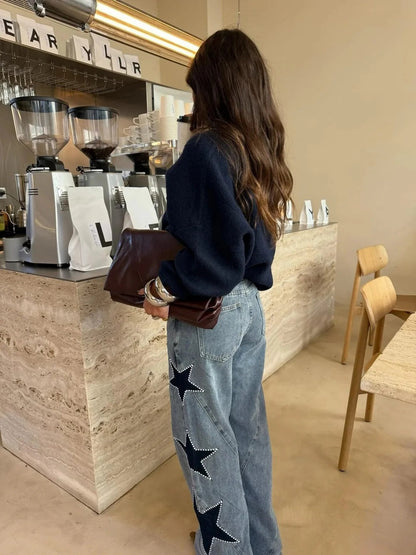 Solmira™ Jeans rectos con estrellas estilo moderno para mujer