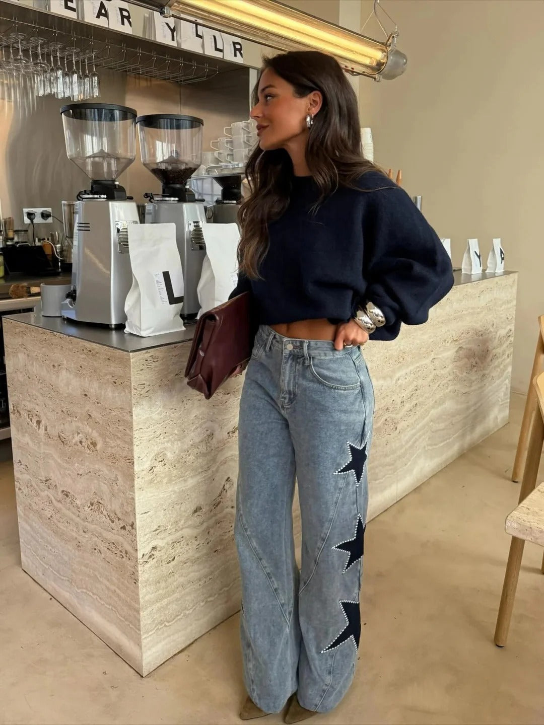 Solmira™ Jeans rectos con estrellas estilo moderno para mujer