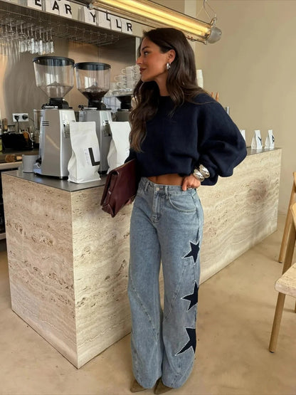 Solmira™ Jeans rectos con estrellas estilo moderno para mujer