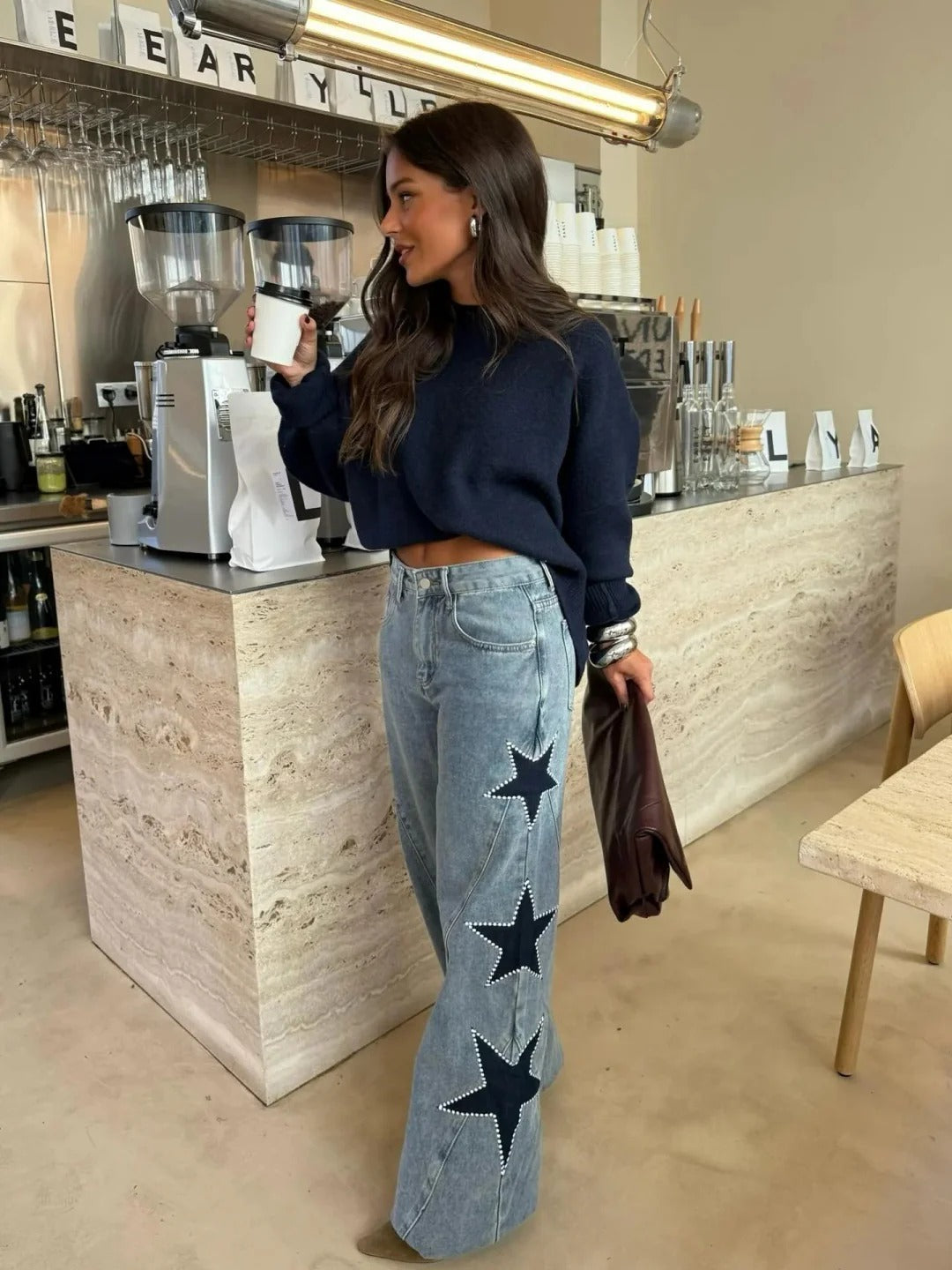 Solmira™ Jeans rectos con estrellas estilo moderno para mujer