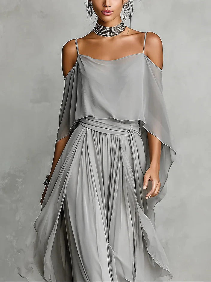 Marvynne™ Conjunto fluido gris con top de tirantes y pantalones ligeros