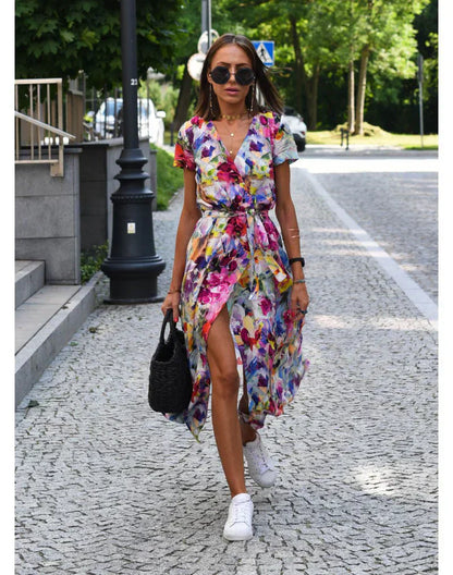 Delia™ Vestido Elegante con Escote en V y Corte Moldeador