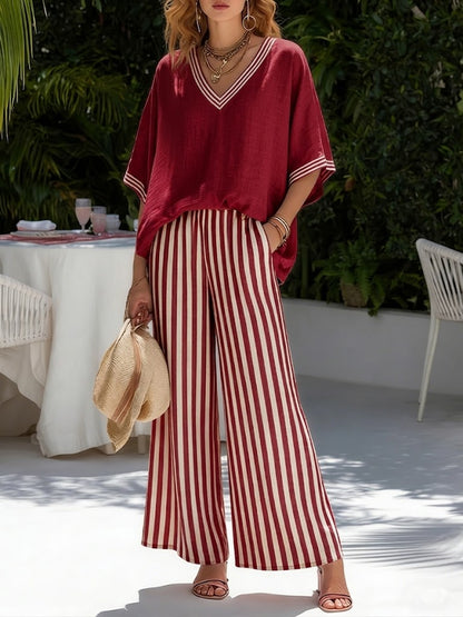 Lilibet™ Conjunto Rayado de Lino y Algodón Elegante y Casual