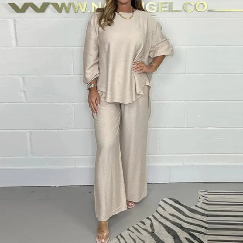 Nova™ Conjunto de Blusa de Manga Larga y Pantalón de Pierna Ancha para Mujeres