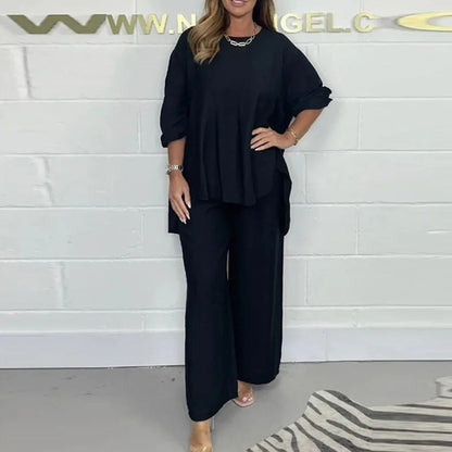 Nova™ Conjunto de Blusa de Manga Larga y Pantalón de Pierna Ancha para Mujeres